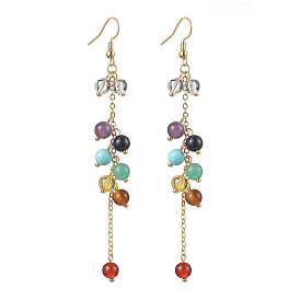 Round Gemstone Dangle Earrings, with Brass Findings