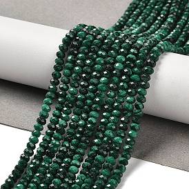 Natural Malachite Beads Strands, Faceted, Rondelle