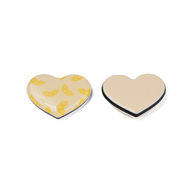 Printed Acrylic Cabochons, Heart with Lemon