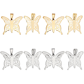 8Pcs 2 Color 304 Stainless Steel Pendants, Butterfly