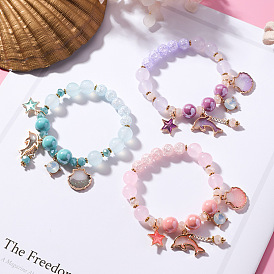 Sweet Ocean Holiday Wind Dolphin Shell Bracelet Fashion Pink Crystal Bracelet Bracelet for Women