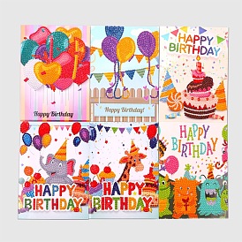 DIY Birthday Theme Diamond Painting Greeting Card Kits, including Paper Card, Paper Envelope, Resin Rhinestones, Diamond Sticky Pen, Tray Plate and Glue Clay