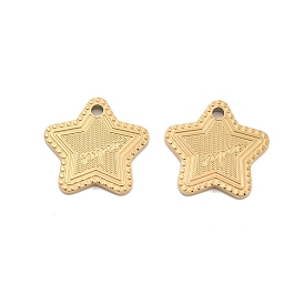 Ion Plating(IP) 304 Stainless Steel Pendants, Star with Word Super Charm