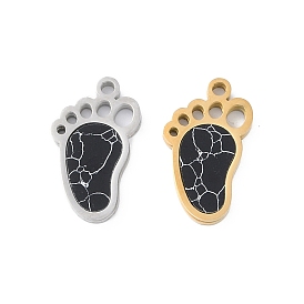 Ion Plating(IP) 304 Stainless Steel Pendants, Synthetic Turquoise Dyed Footprint Charms, Black