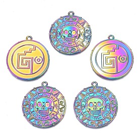 Rainbow Color Alloy Pendants, Cadmium Free & Nickel Free & Lead Free, Flat Round