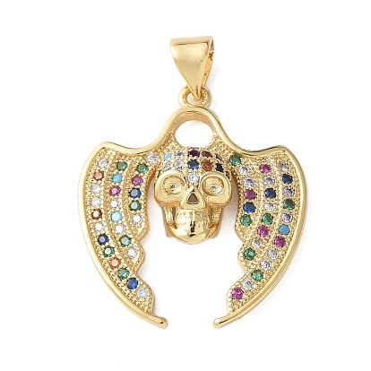 Латунные микро проложить кубического циркония подвески, крыло с черепом, долговечный, без кадмия и без свинца, стойки покрытие