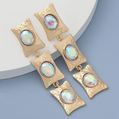 Multi-layer Square Alloy Acrylic Earrings with Colorful Diamonds - Fashionable and Bold Women's Ear Accessories