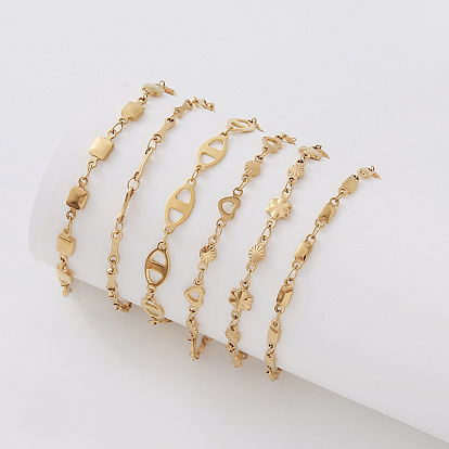 Elegant 304 Stainless Steel Link Chain Bracelets for Women, Golden