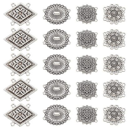 40шт 4 стиль тибетский стиль сплав многожильные звенья, цветок и ромб и овал