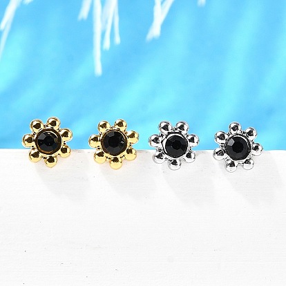 304 из нержавеющей стали серьги, со стразами, ионное покрытие (ip), цветок