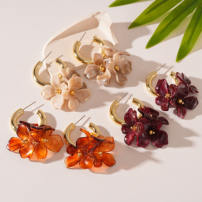 Серьги-гвоздики из цветочного сплава и акрила, золотые