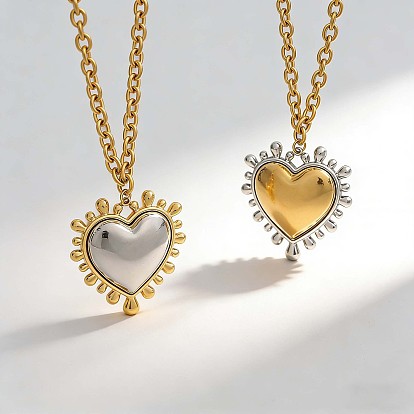 Collares colgantes de acero inoxidable bicolor, corazón