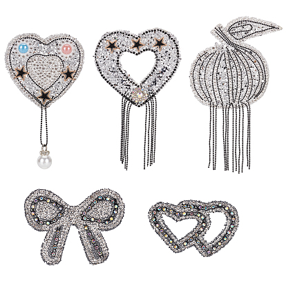 5Pcs 5 Style Glitter Glass Hotfix Rhinestone, for DIY Dress, Shoes, Garment Decoration, Mix-shaped