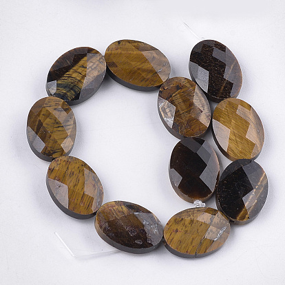 Natural Tiger Eye Beads Strands, Faceted, Oval