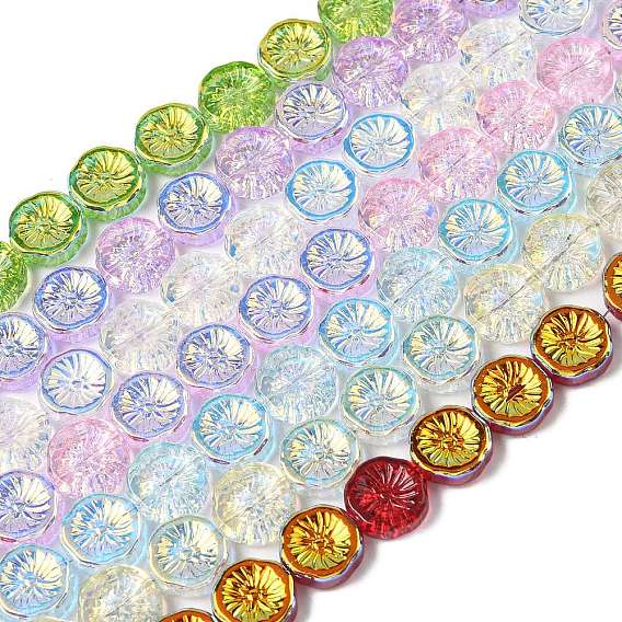 Полугальванизированная краска для запекания стеклянные бусины нити, плоский круглый с цветком, с покрытием AB цвета