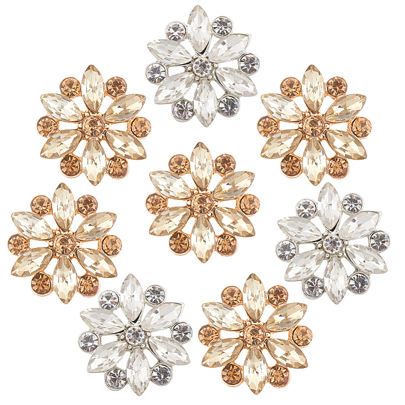 12шт 2 цвета сплава хвостовик кнопка, со стеклом, 1-луночное, цветок