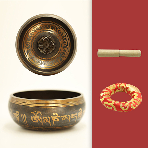 Набор из тибетской поющей чаши, деревянной палки и тканевого коврика, Непальская звуковая чаша для медитации Будды, звуковые чаши для йоги, для комплексной медитации и расслабления для снятия стресса