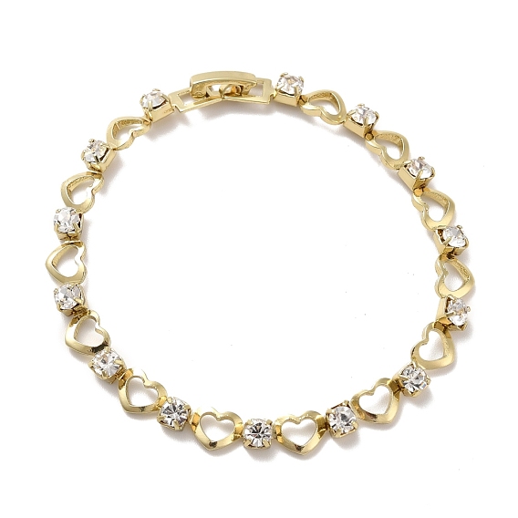Железный браслет с сердцем и квадратными звеньями с кубическим цирконием, золотые