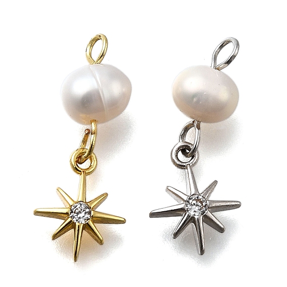 Латунные микро проложить кубического циркония подвески, астеризм, стойки покрытие, долговечный, с натуральной жемчужиной, без кадмия и без свинца