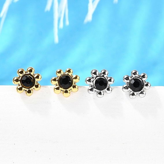 304 из нержавеющей стали серьги, со стразами, ионное покрытие (ip), цветок