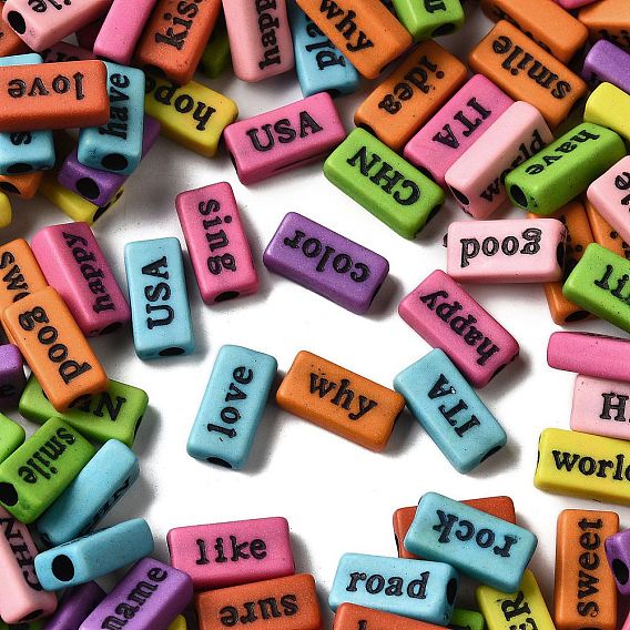 Непрозрачные акриловые бусины, прямоугольник со случайной буквой