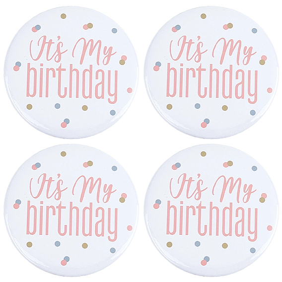4Pcs It's My Birthday Tinplate Brooches, Iron Lapel Pins for Backpack Clothes