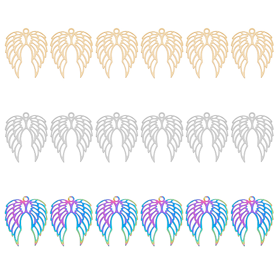 18 шт. 3 цвета 201 подвески из нержавеющей стали, гравированные металлические украшения, крыло