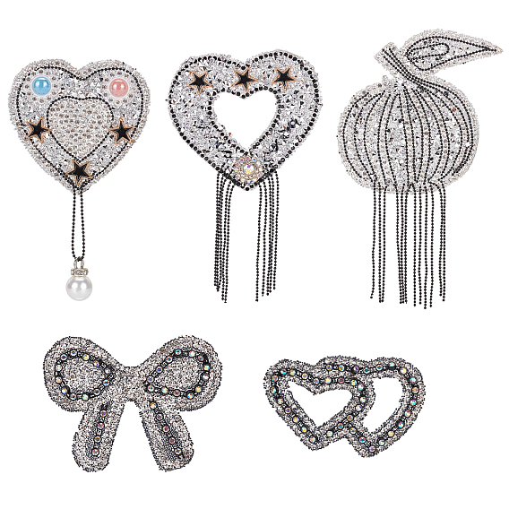 5 Stück 5 Stil Glitzerglas Hotfix Strass, für DIY-Kleid, , Textildesign, Mix-förmig