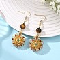 Glass Seed Beads Dangle Earrings, Round, Natural Tiger Eye Round Beads Dangle Earrings for Women, Golden