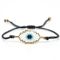 Glass Seeds Evil Eye Link Bracelet, Bohemian Braided Adjustable Bracelet