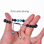 Adjustable Lava Stone Braided Couple Bracelet with 8mm Turquoise Gemstone - Energy Boosting Jewelry