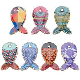 42шт 7 подвески из сплава с гальванопокрытием, напечатанный, без свинца, без кадмии и без никеля, очарование рыбы, золотой свет