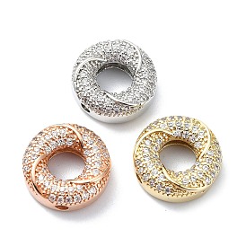 Rack Plating Brass Micro Pave Clear Cubic Zirconia Beads, Long-Lasting Plated, Lead Free & Cadmium Free, Flat Round