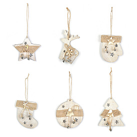 Wooden Pendant Decorations with Bell, Hemp Rope Christmas Tree Hanging Ornament