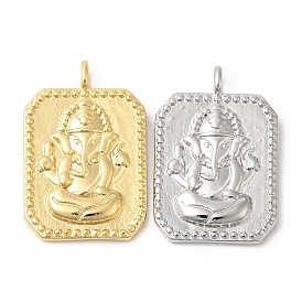 Eco-Friendly Rack Plating Brass Pendants, Long-Lasting Plated, Lead Free & Cadmium Free, Octagon with Ganesh Charm