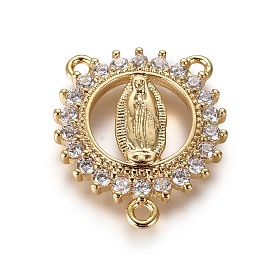 Латунные звенья из циркония, 3 Разъемы петли, религия, цветок с Девой Марией, прозрачные