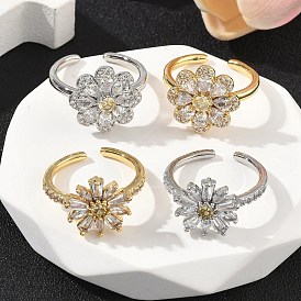 Кольца-манжеты из цветочной латуни с микропаве из кубического циркония для женщин, без кадмия и без свинца, стойки покрытие