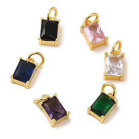 Rectangle Brass Glass Charms, Real 18K Gold Plated, with Jump Ring