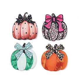 Acrylic Pendants, Pumpkin with Bowknot & Leopard Print Pattern