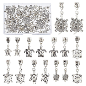 48Pcs Tibetan Style Alloy European Dangle Charms, Large Hole Tortoise Pendants, with Jump Rings