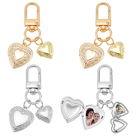 4 шт. 2 стили сердце 316 нержавеющая сталь и латунь медальон подвеска украшения, с поворотными застежками