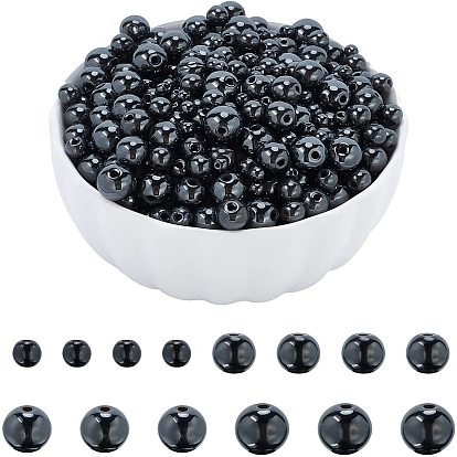 340Pcs 4 Style Non-Magnetic Synthetic Hematite Beads Strands, Beads Strands, Round