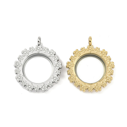 Ионное покрытие (IP) 304 подвески-медальоны из нержавеющей стали, со стеклом, плоская круглая с подвеской в виде цветка