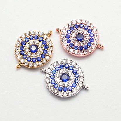 CZ Brass Micro Pave Cubic Zirconia Links, Cadmium Free & Nickel Free & Lead Free, Flat Round, 13x17x2mm, Hole: 1mm