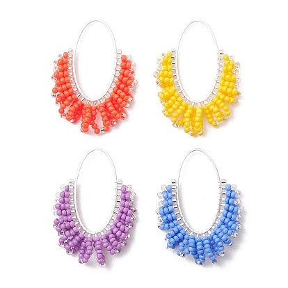 4Подвески из стеклянного бисера, овальные амулеты, с латунными связывая колец, серебряные