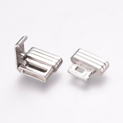 304 Stainless Steel Fold Over Clasps, Smooth Surface, Rectangle