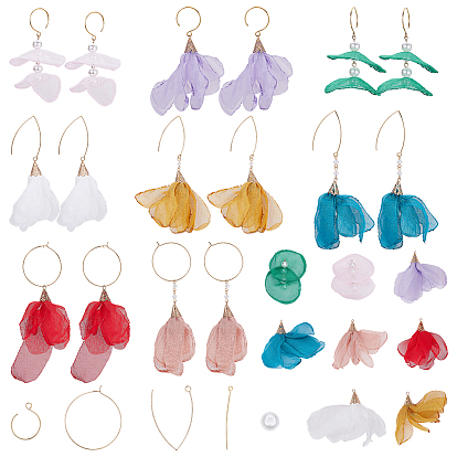 DIY Earring Making, with Polyester Pendants, Organza Fabric Pendants, Glass Pearl Beads, Stainless Steel Earring Findings