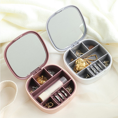 ABS Plastic Portable Jewelry Storage Box with Mirror, for Bracelet, Necklace, Earrings Storage, Square