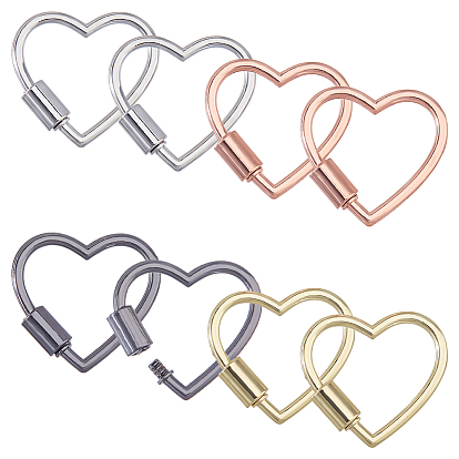 8шт. 4 цветов, карабины-замки из цинкового сплава с винтовым креплением, подвески, сердце