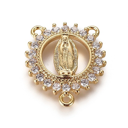 Латунные звенья из циркония, 3 Разъемы петли, религия, цветок с Девой Марией, прозрачные